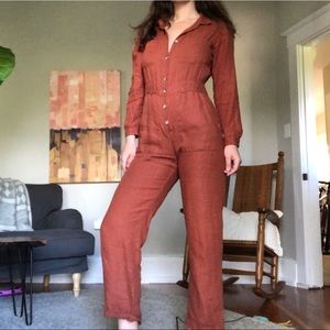 Rust Linen Coverall Jumpsuit